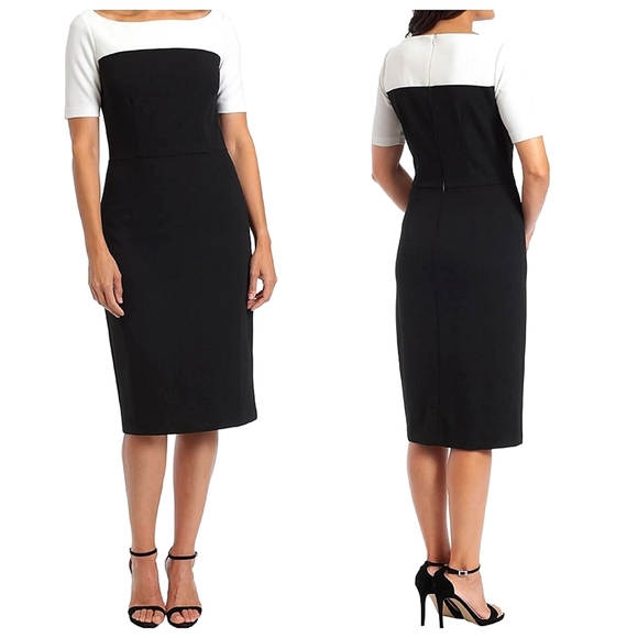 Maggy London Women's Color Blocked Black & White Sheath Midi Dress size 6 - Picture 1 of 11